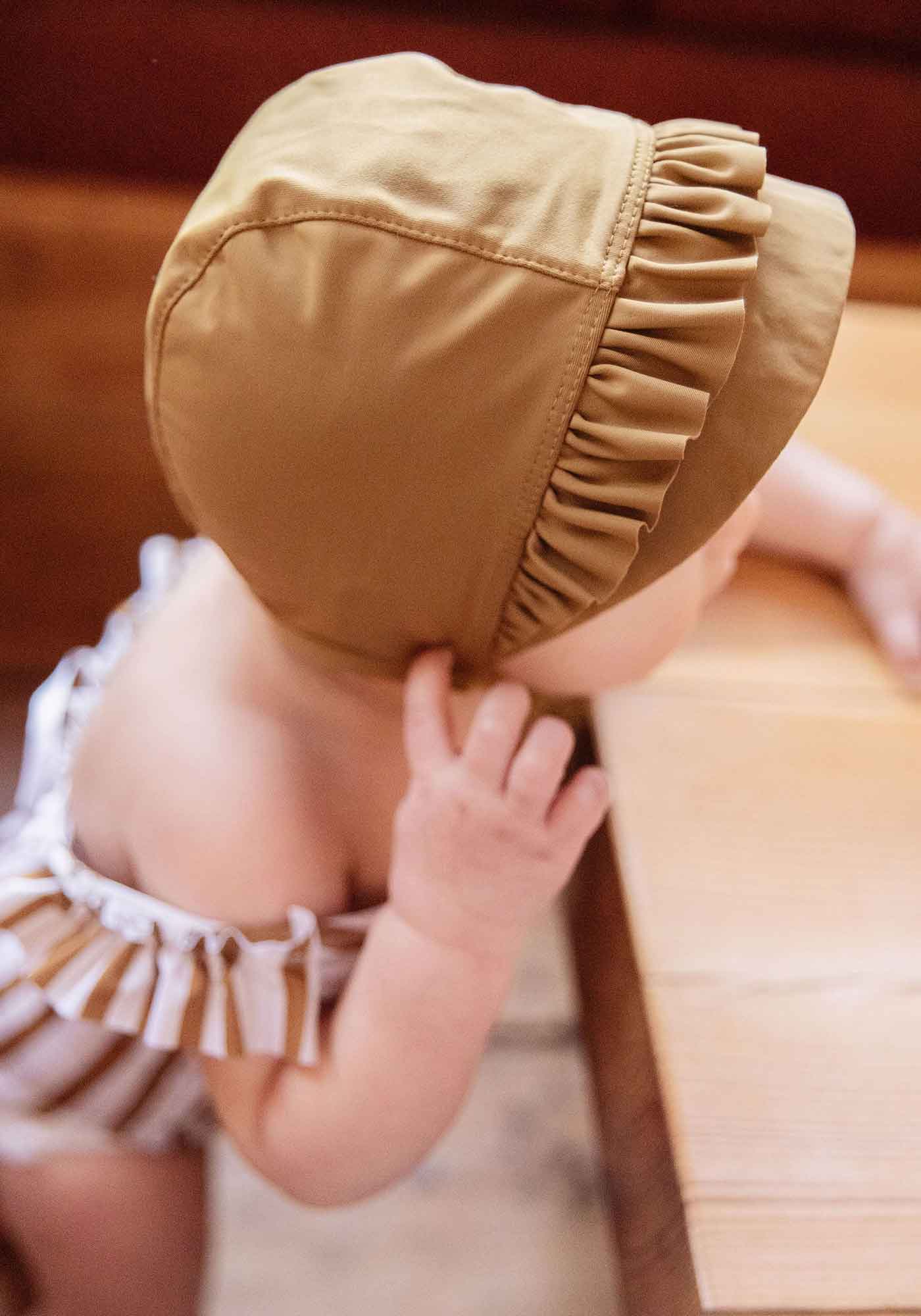 beguin anti uv enfant fille bebe bonnet de bain chapeau moka marron petits kiwis