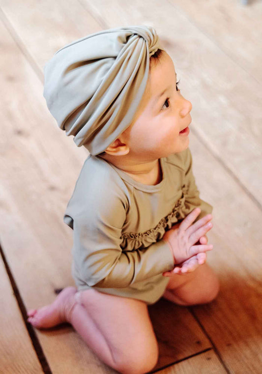 turban anti uv enfant fille bebe bonnet de bain kaki vert olive petits kiwis