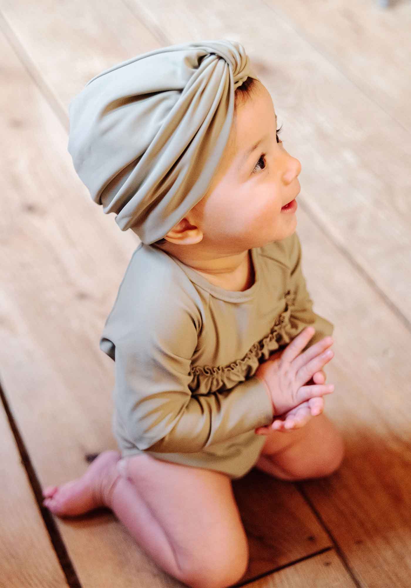 turban bonnet de bain bebe enfant fille kaki vert maillot de bain anti uv